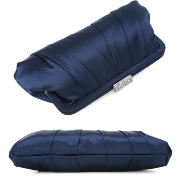 CHARMING TAILOR Classic Pleated Satin Clutch Bag Diamante Embellished Formal - Picture 6 of 7